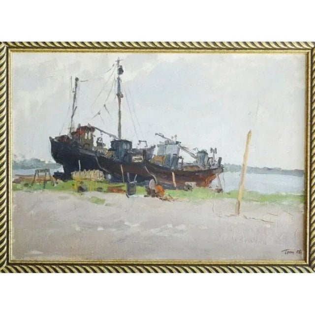 German Dontsov, Ship Repair, 1956, Oil Painting, Framed For Sale - Image 3 of 3
