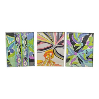 Set of 3- Vintage Emilo Pucci Silk Fabric Framed Wall Art For Sale