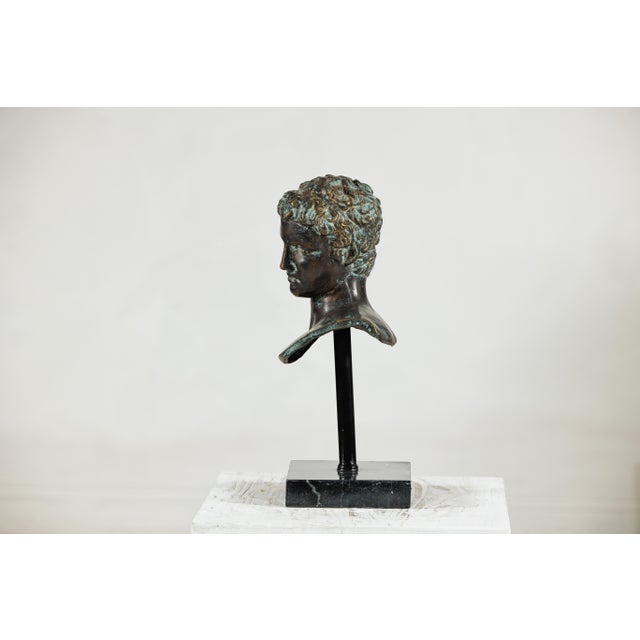 Figurative Late 20th Century Classical Greek Style Bronze Bust of a Young Man on Marble Base For Sale - Image 3 of 18