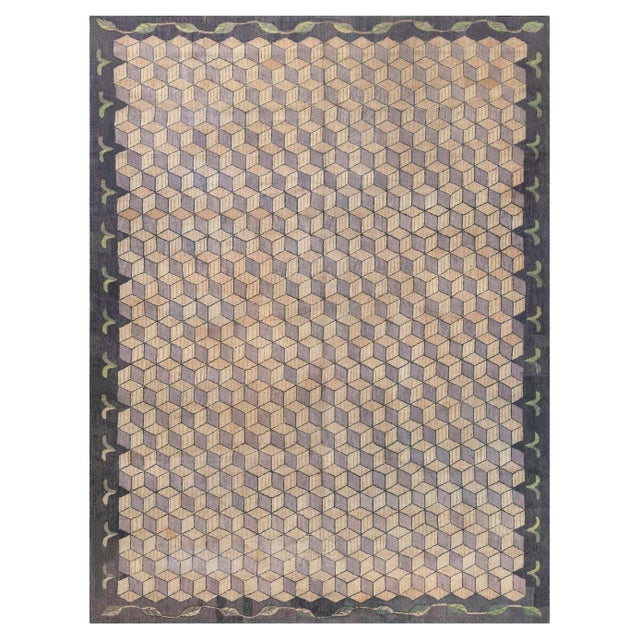 Doris Leslie Blau Vintage American Hooked Geometric Rug For Sale