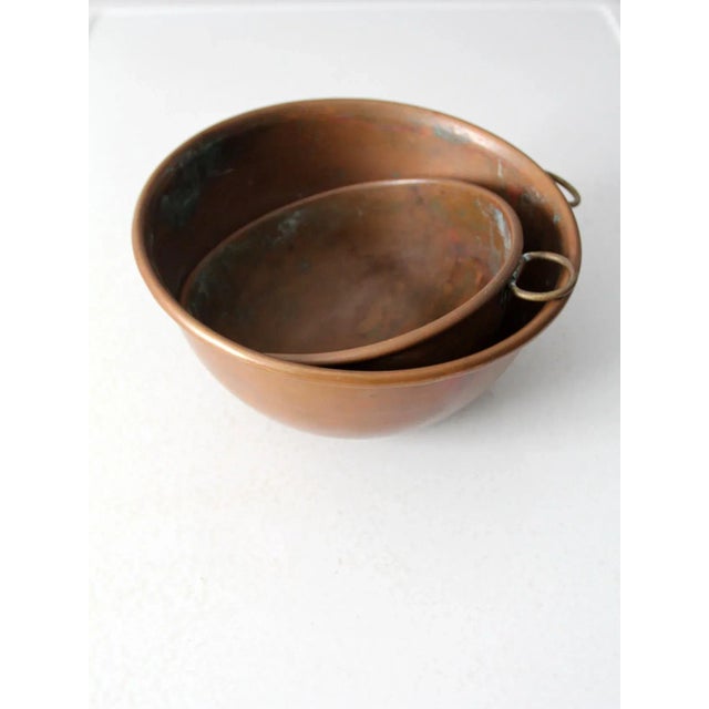 Metal Antique Copper Mixing Bowls Pair For Sale - Image 7 of 13