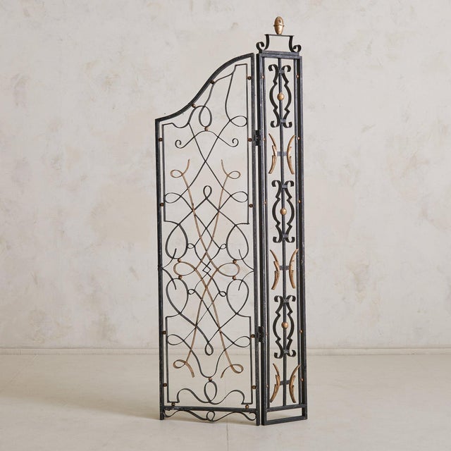 Pair of French Art Deco Wrought Iron Screens or Room Dividers For Sale - Image 4 of 9