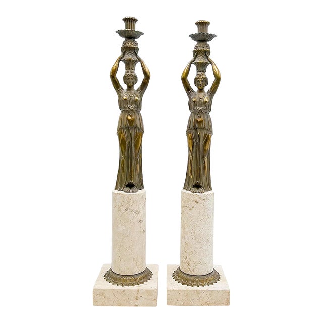 Pair of Neoclassical Figural Candlesticks For Sale