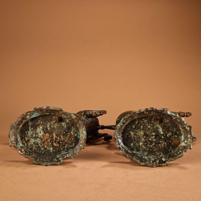 Bronze Pair of Vintage Bronze Galloping Horses – Gold Inlaid Figures on Stands For Sale - Image 8 of 10
