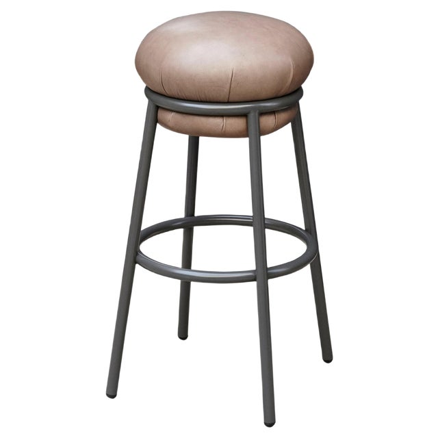 Leather and Lacquered Metal Grasso Stool in Brown by Stephen Burks For Sale