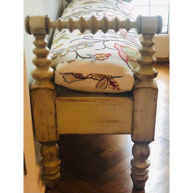 Late 20th Century Vintage Turned Leg Heavy Wood Shelton Bench Handmade