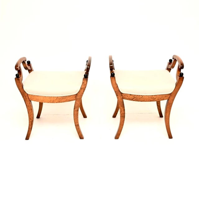 A stunning pair of antique Swedish satin birch Biedermeier stools. They were recently imported from Sweden, they date from...