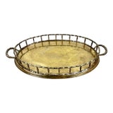 Vintage Faux Bamboo Brass Oval Tray For Sale