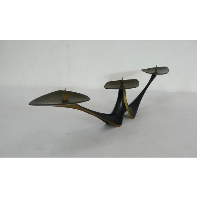 1950s Mid-Century Modern Candlestand 3 Lights in Iron and Brass from Walter Bosse, 1950s For Sale - Image 5 of 6