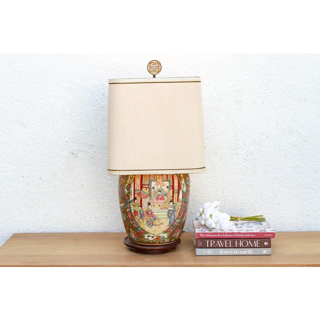 Large Pavillion Court Famille Rose Lamp For Sale - Image 10 of 10