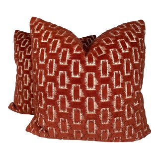 Brunschwig & Fils "Chambord Velvet" in Saffron 22" Pillows-a Pair For Sale