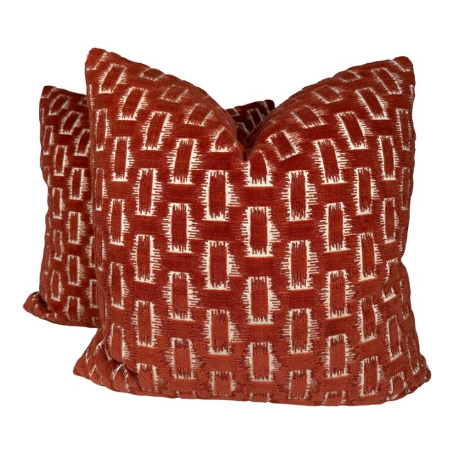 Brunschwig & Fils "Chambord Velvet" in Saffron 22" Pillows-a Pair For Sale