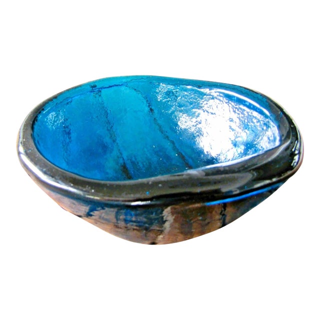 Italian Mid-Century Blue Glass Free Form Bowl 1950s Attributed to Murano For Sale