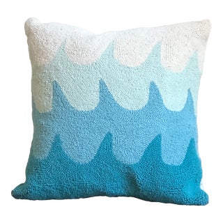 Vintage Hooked Wool Ocean Wave Pillow For Sale