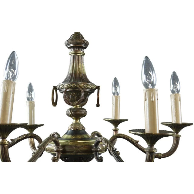 1950 Vintage French Metal 6 Light Chandelier Overall measurements (inches) 21H x 27.50W x 27.50D. Overall Condition is...