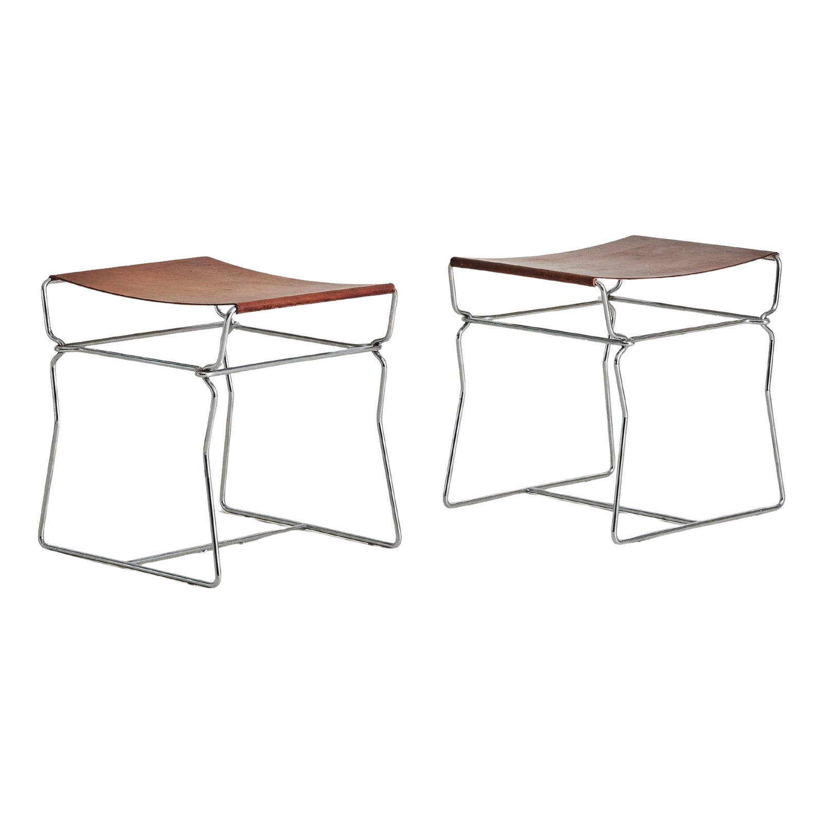 Pair of Cognac Leather 'Pyllon' Stools by Nicole Aebischer for B&B ...