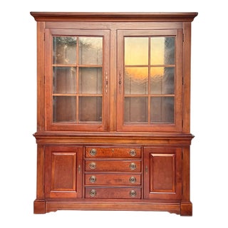 Bassett Furniture Rustic European Style Cherry China Cabinets Hutch For Sale