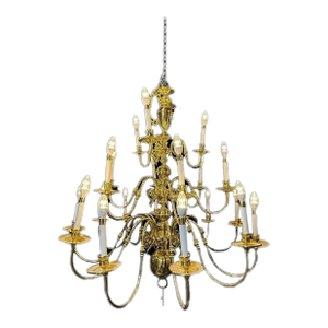 Late 20th Century XL 3 Tier Solid Brass 21 Light Chandelier