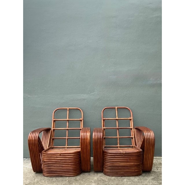 Mid 20th Century Vintage Paul Frankl Six Strand Rattan Lounge Chairs - A Pair For Sale - Image 5 of 11