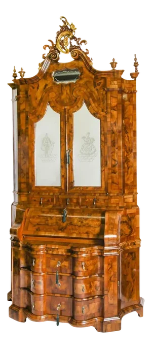 Antique Italian Venetian Burr Walnut Bureau Bookcase, 19th Century