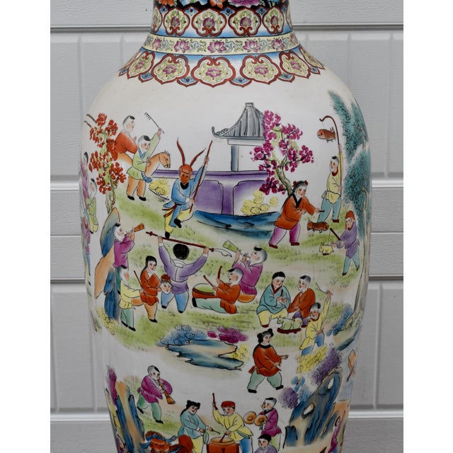 Vtg. Large Size Chinese Floor Vase W/Painted Children Playing "100 Children" For Sale - Image 4 of 17