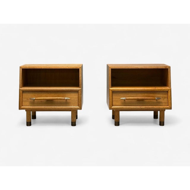 Mid-Century Modern John Keal, Bleached Mahogany, Open Nightstands, Usa, 1960s, Pair For Sale - Image 3 of 12