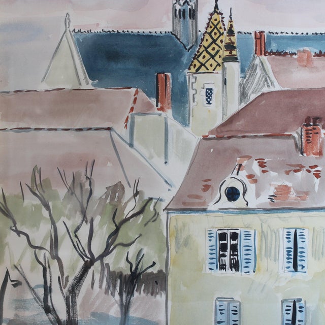 Yves Brayer, A Street in Beaune, Watercolor For Sale - Image 7 of 16