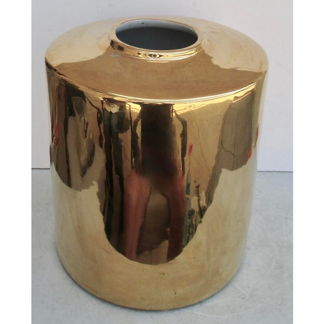 Massive Gold Lustre Porcelain Cylander Vase For Sale - Image 4 of 10