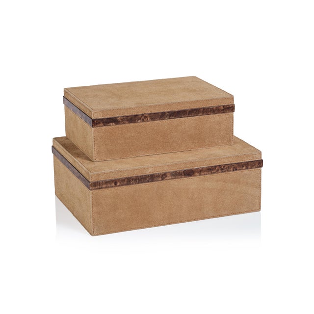 Contemporary Chelia Suede Decorative Box with Burlwood Trim, Large For Sale - Image 3 of 4