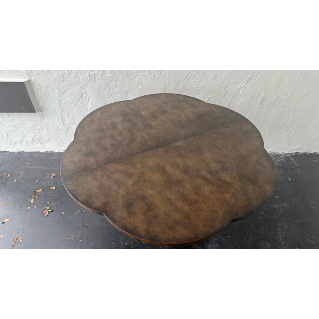 Hollywood Regency 1970s Mastercraft Burlwood Expandable Dining Table — No Leaves Included For Sale - Image 3 of 15