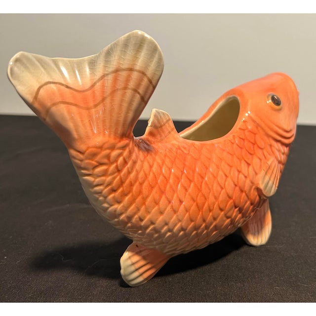 Fitz and Floyd Mid Century Modern Fitz and Floyd Koi Fish Ceramic Planter Vase For Sale - Image 4 of 7