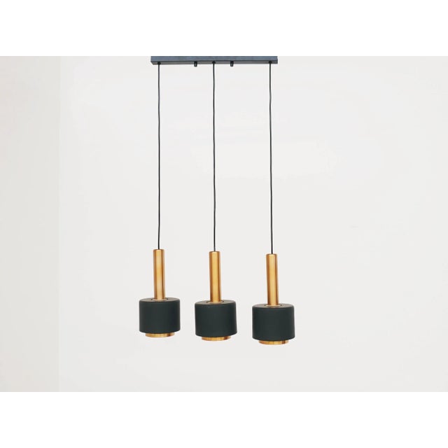 Copper Pendant Lamp with Row of 3 Cones from Doria Leuchten, Germany, 1960s For Sale - Image 4 of 4