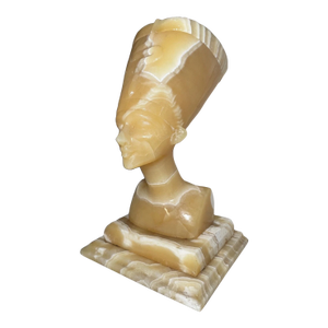 1970s Large Vintage Hand Carved Onyx Stone Egyptian Revival Nefertiti Table Night Lamp