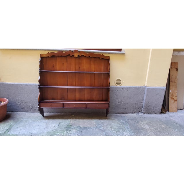 Wall-Mounted Plate Rack Etagere in Walnut, 1890s For Sale - Image 6 of 12
