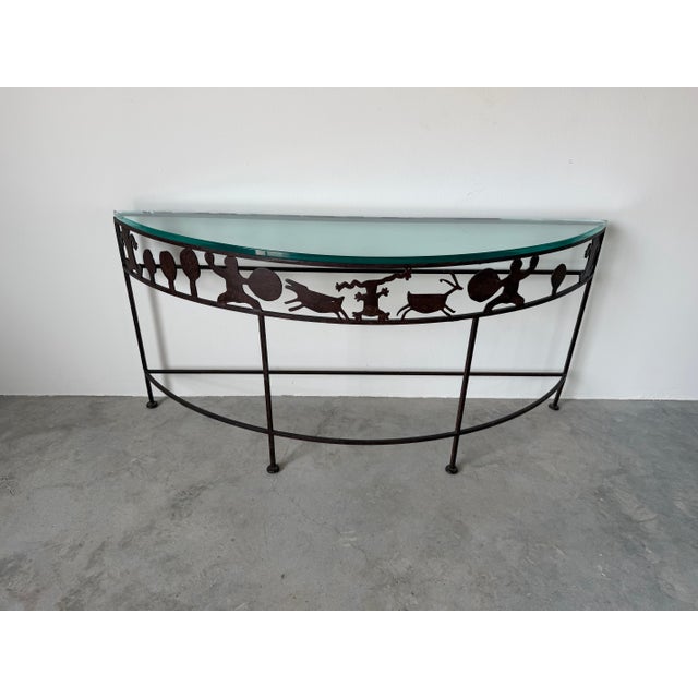 1980’s Rosemary Pozzi Franzetti Taos Style Hand-Cut Oxidized Steel Demilune Console Table/ Sold For Sale - Image 4 of 12