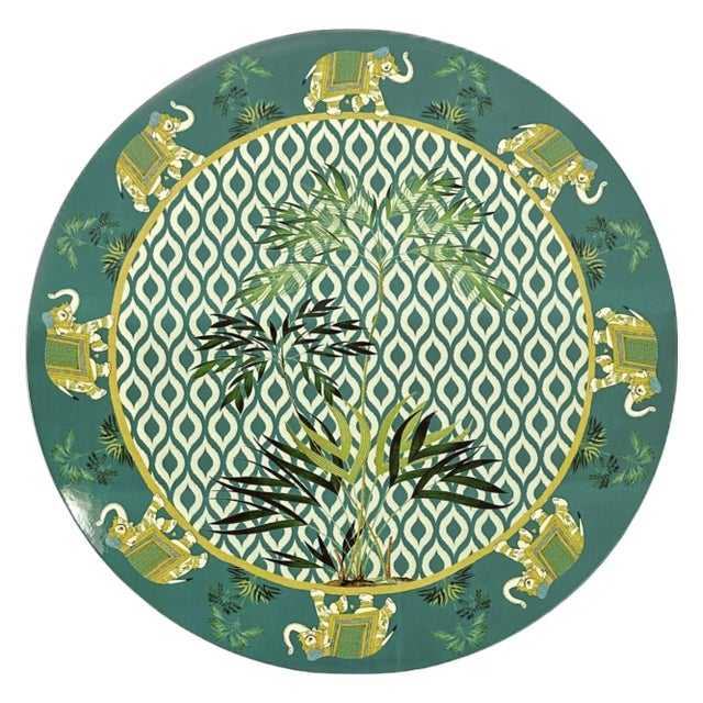 Contemporary Italian Dark Green Placemat With Elephants For Sale - Image 3 of 4