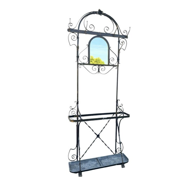 Art Nouveau Wrought Iron Coat Rack with Umbrella Stand, 1900s For Sale - Image 9 of 10