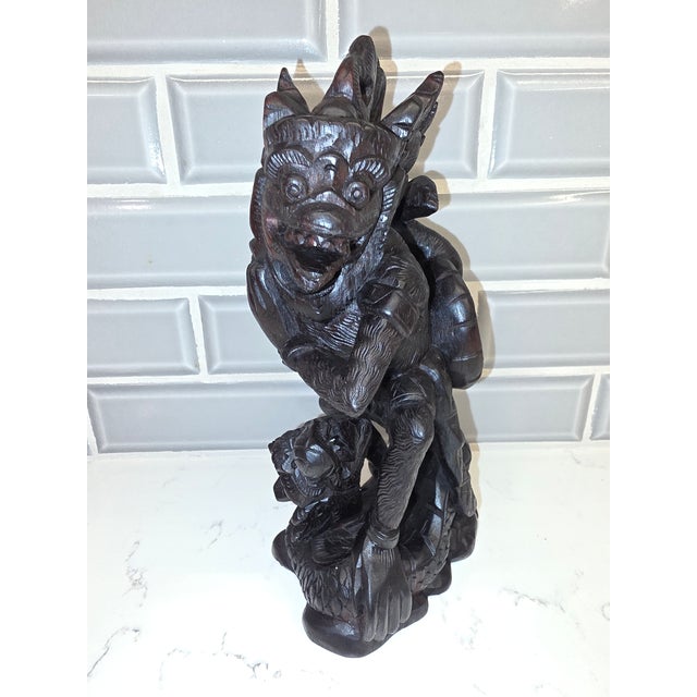 Religious Mid-Century Balinese Macassar Ebony Garuda and Naga Combat Sculpture (Mas, Bali) For Sale - Image 3 of 12