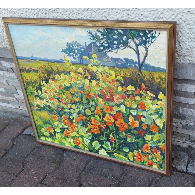 Modern B. V.d.Velden, Nasturtium, 1966, Oil Painting on Canvas For Sale - Image 3 of 6