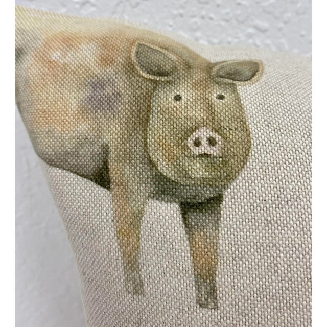 16" Square Pillow Adorned With Jovial Rustic Pigs of Various Sizes & Colors - Made in UK This pillow was made in Wales,...