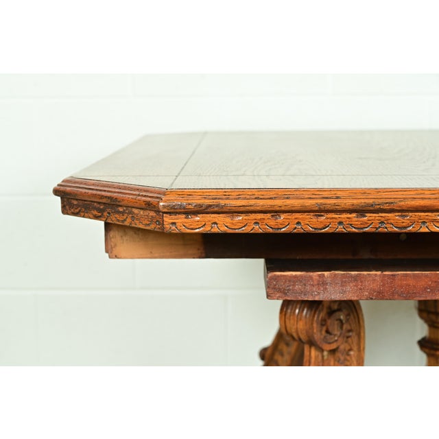Early Romweber Antique English Jacobean Carved Oak Extension Dining Table, Circa 1900 For Sale - Image 11 of 15