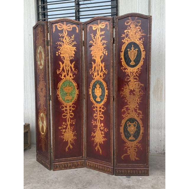 Art Nouveau 20th Century Four Panel Hand Painted Screen For Sale - Image 3 of 12