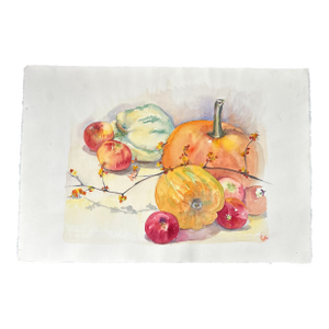1980’s Original Impressionist Autumn Still Life Watercolor Painting