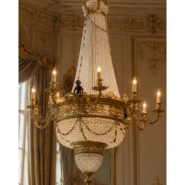 Mid20C Artisan Louis XVI Gold Bronze Crystal Chandelier-1 Pc For Sale - Image 14 of 18