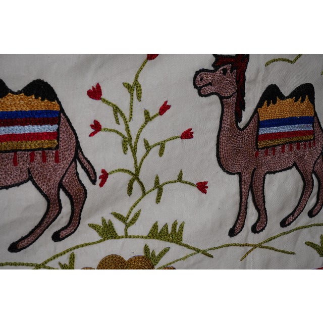 Uzbek Suzani Animal Silk Cotton Tablecloth For Sale In New York - Image 6 of 12
