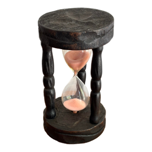 Vintage Rustic Carved Wood and Glass Hourglass