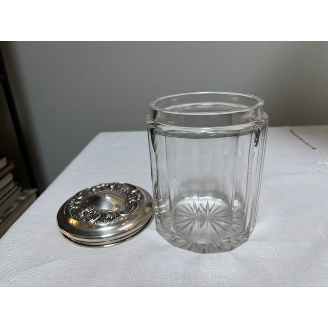 Early 20th Century Antique 1920 Sterling Silver-Lidded Cut-Crystal Dresser Jar or Humidor For Sale - Image 5 of 8