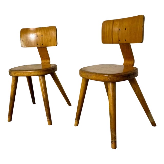 Mid-Century Modernist Children's Chairs in Beech Plywood, 1950s, Set of 2 For Sale