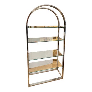 Modern Chrome & Glass Arched Etagere Display Shelving Unit For Sale