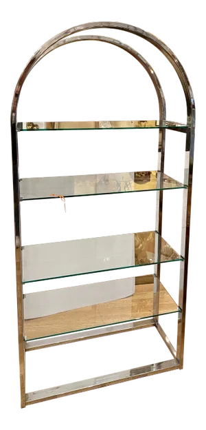 Modern Chrome & Glass Arched Etagere Display Shelving Unit